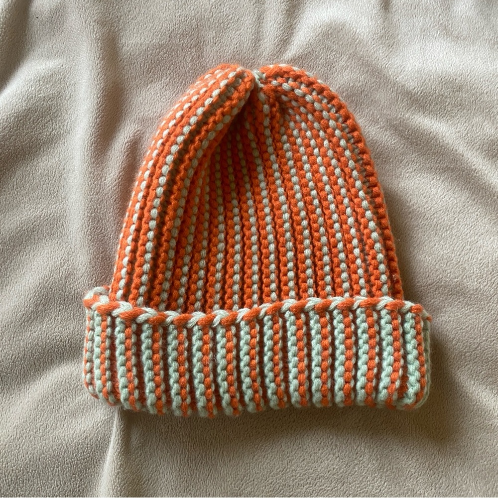Dolls Kill Ombré Ribbed Knit Beanie in orange & mint green